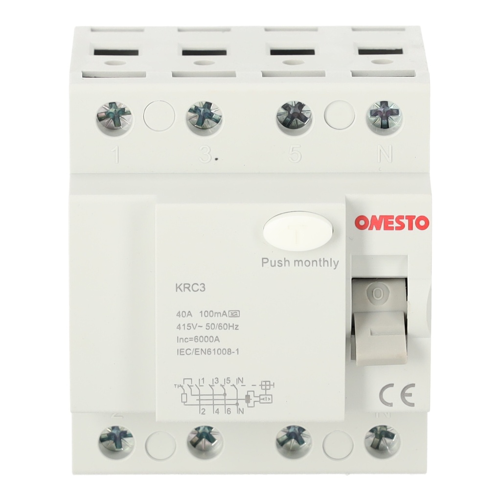 [ONESTO-KRC34P40A100mA] Wyłącznik różnicowoprądowy Onesto KRC 4P 40 A 100 mA typ A
