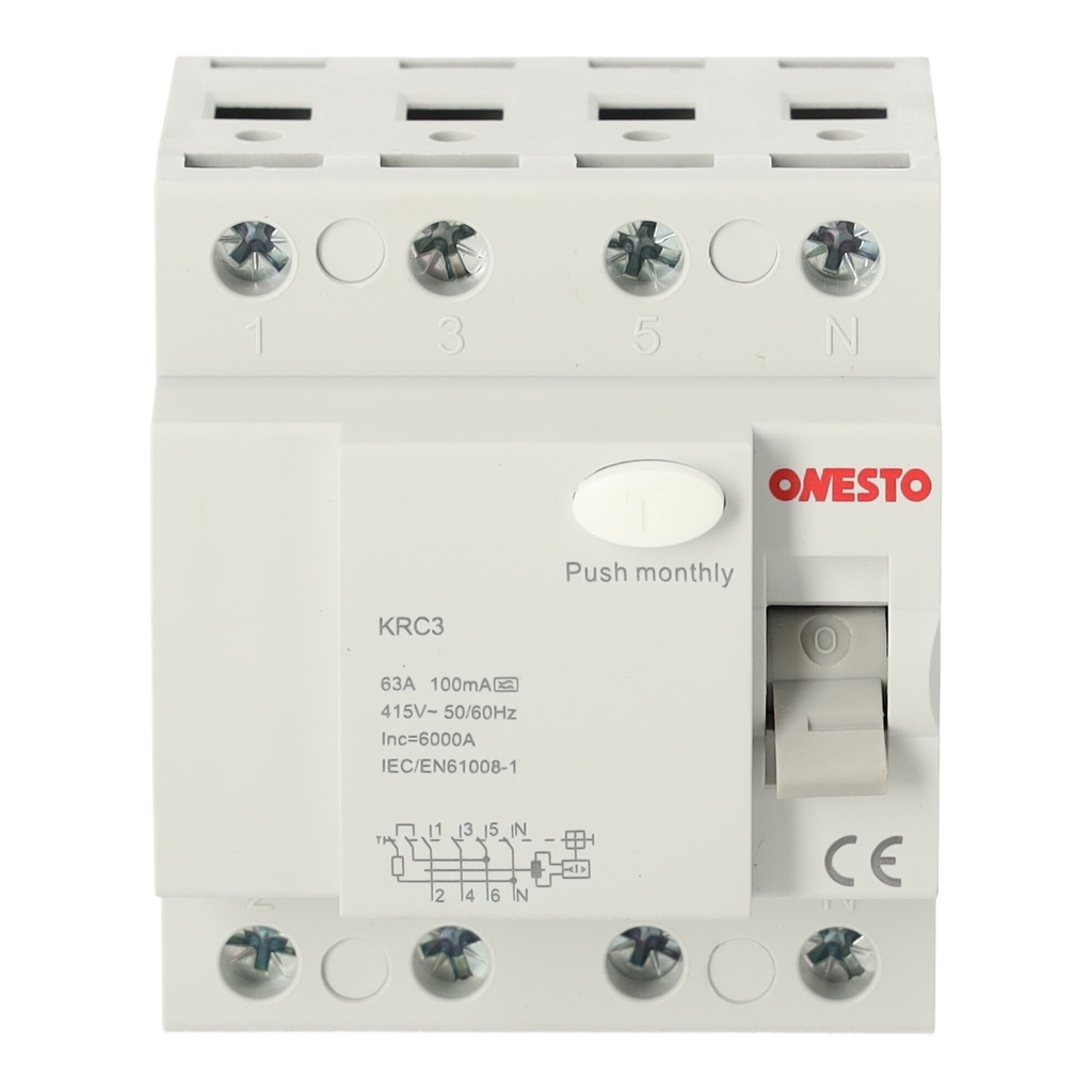 [ONESTO-KRC34P63A100mA] Wyłącznik różnicowoprądowy Onesto KRC 4P 63 A 100 mA typ A
