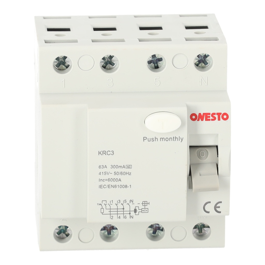 [ONESTO-KRC34P63A300mA] Wyłącznik różnicowoprądowy Onesto KRC 4P 63 A 300 mA typ A