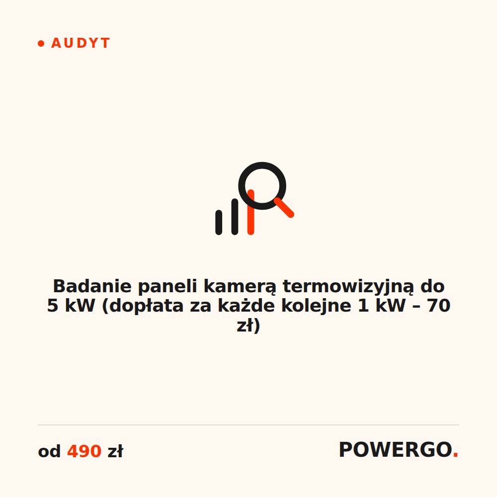 Badanie paneli kamerą termowizyjną do 5 kW (dopłata za każde kolejne 1 kW – 70 zł)
